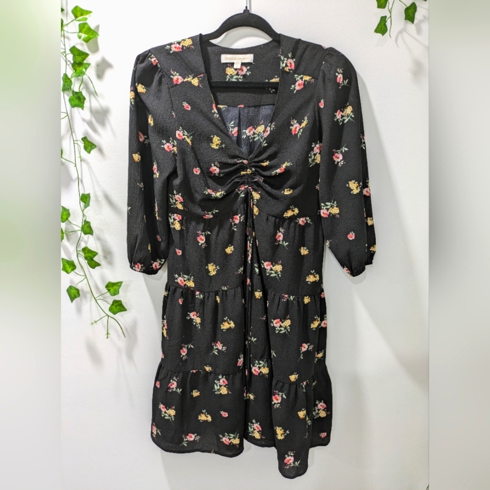 M Monteau Black Puff Flower Sleeve Midi Sundress